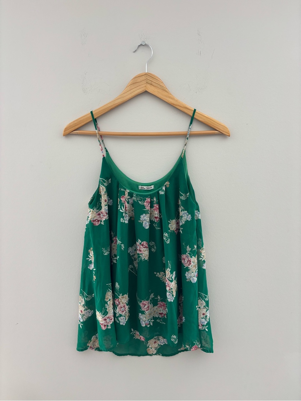 Floral Spaghetti Strap Cami Top Green Pink Sleeveless Tank Women's Size Small